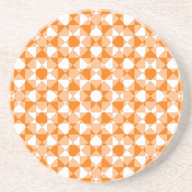 Orange White Chequered Diamond Plaid Pattern Coaster (Front)