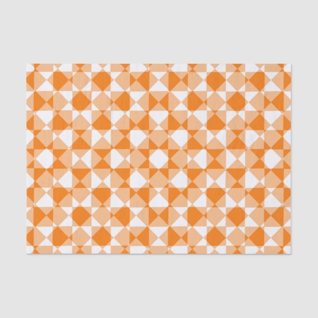 Orange White Chequered Diamond Plaid Pattern Tissue Paper (Front)