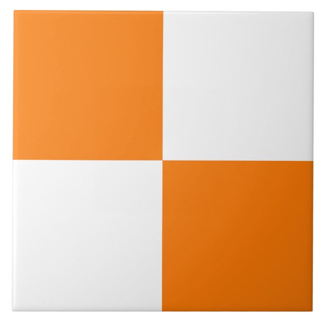 Orange White Chequered Pattern Tile (Front)