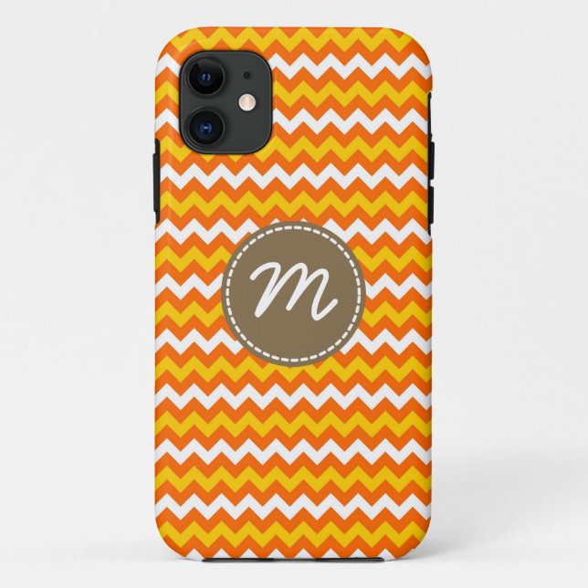 Orange White Chevron Pattern Custom Monogram Case-Mate iPhone Case (Back)