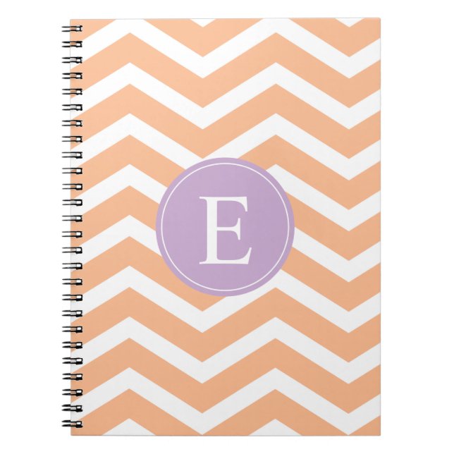 Orange White Chevron Purple Monogram Notebook (Front)