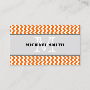 Orange White Chevron Zigzag Monogram Business Card