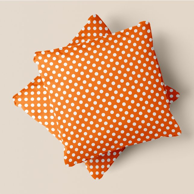 Orange & White Chic Polka Dots Cushion (Orange & White Chic Polka Dots Throw Pillow)