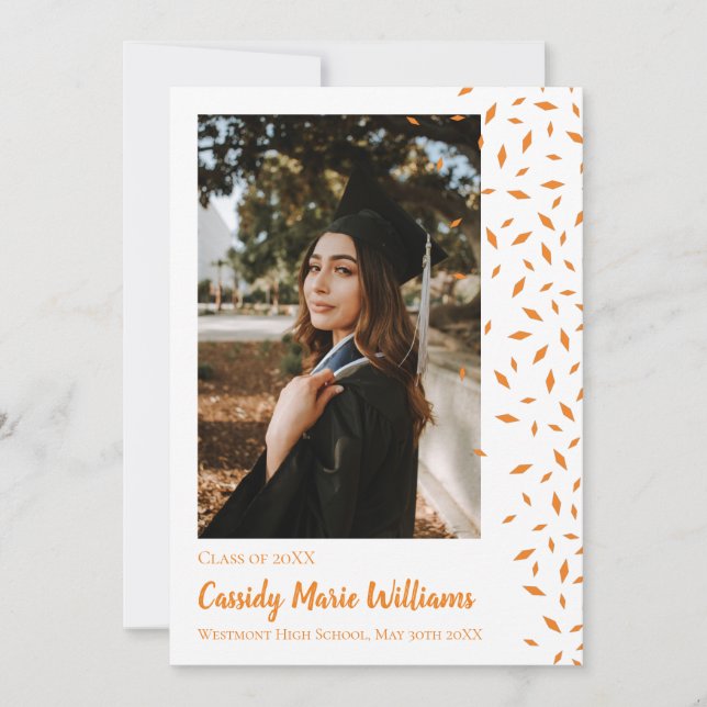 Orange White Confetti Graduation Announcement (Front)