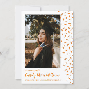 Orange White Confetti Graduation Announcement