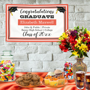 Orange White Congratulations Graduate Graduation Banner