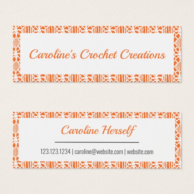 Orange & White Crochet Lace Pattern Business Card (Front & Back)