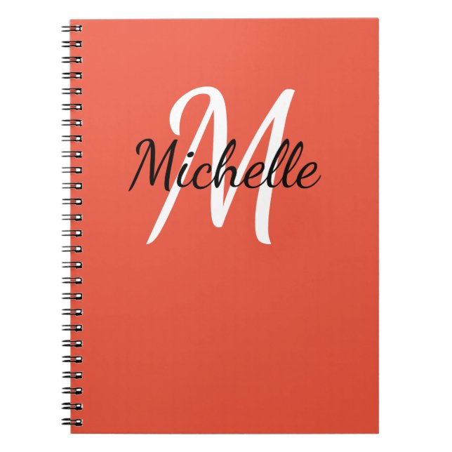 Orange & White Custom Monogram Cute Notebook (Front)