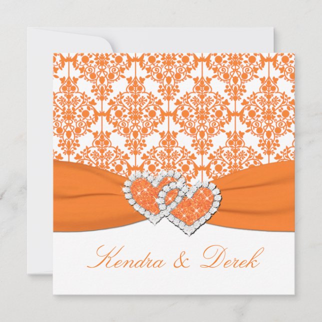 Orange White Damask Couples Shower Invitation (Front)