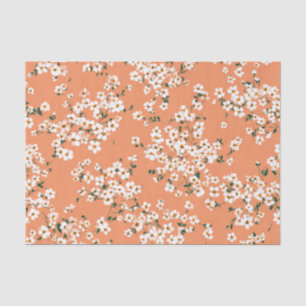 Orange White Ditsy Pastel Boho 70s Vintage Floral Tissue Paper