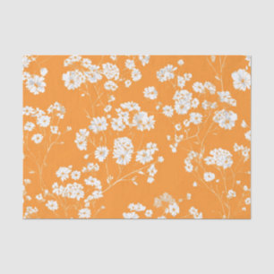 Orange White Ditsy Pastel Boho 70s Vintage Floral Tissue Paper