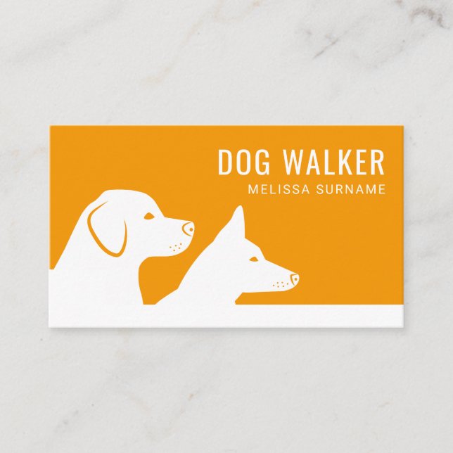 Orange & White Dog Silhouettes Dog Walker Business Card (Front)