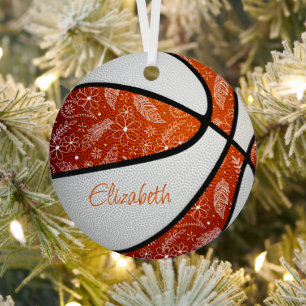 orange white doodle feathers boho basketball metal tree decoration