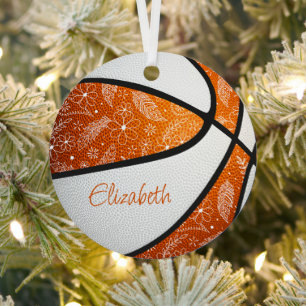 orange white doodle feathers boho basketball metal tree decoration