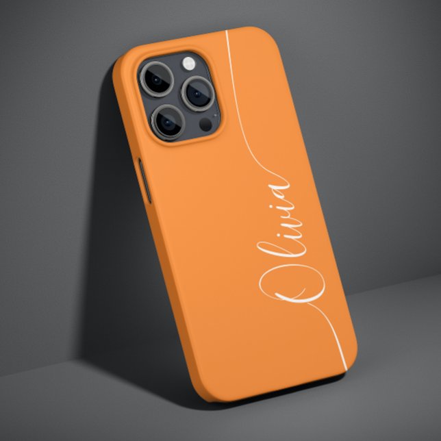 Orange White Elegant Calligraphy Script Name Case-Mate iPhone Case (Creator Uploaded)
