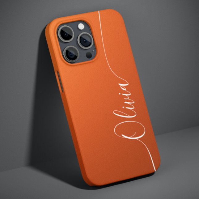 Orange White Elegant Calligraphy Script Name Case-Mate iPhone Case (Creator Uploaded)