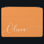 Orange White Elegant Calligraphy Script Name iPad Air Cover<br><div class="desc">Orange White Elegant Calligraphy Script Custom Personalised Add Your Own Name iPad Air Cover features a modern and trendy simple and stylish design with your personalised name or initials in elegant hand written calligraphy script typography on an orange background. Perfect gift for birthday, Christmas, Mother's Day and stylish enough for...</div>