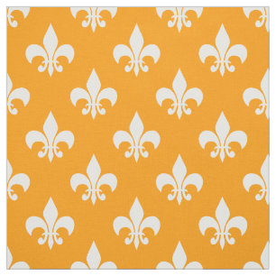 Orange White Fleur-de-lis Textile Fabric