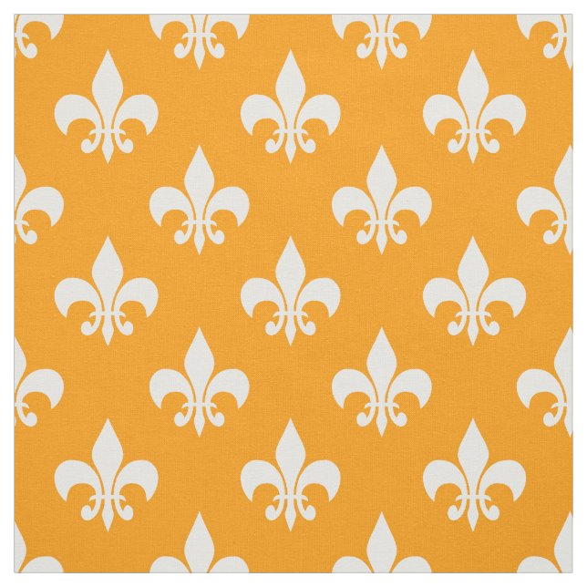 Orange White Fleur-de-lis Textile Fabric (Swatch)