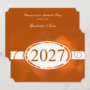 Orange & White Floral Button 2027 Graduation Party Invitation