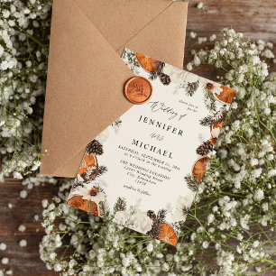 Orange & White Floral Rustic Wedding Invitation