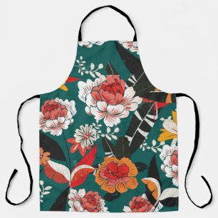 Orange-white floral: vintage seamless illustration apron