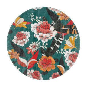Orange-white floral: vintage seamless illustration cutting board