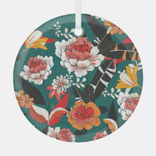 Orange-white floral: vintage seamless illustration glass tree decoration