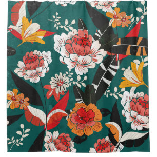 Orange-white floral: vintage seamless illustration shower curtain