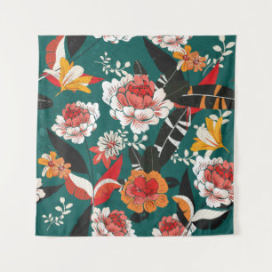 Orange-white floral: vintage seamless illustration tapestry