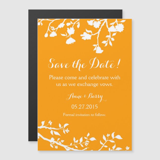 Orange White Flower Save The Date Magnet (Front/Back)