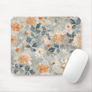 Orange White Flowers Blue Leaves Mouse Mat