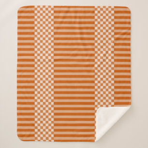 Orange & White Geometric Checkers & Stripes Sherpa Blanket
