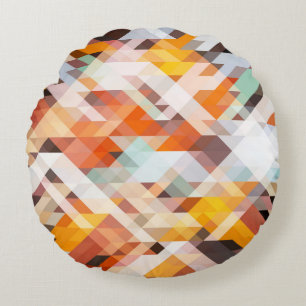 Orange White Geometric: Polygonal Background Round Cushion