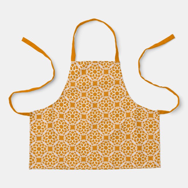 Orange White Geometric Seamless Pattern Apron (Front)