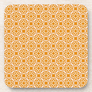 Orange White Geometric Seamless Pattern Coaster