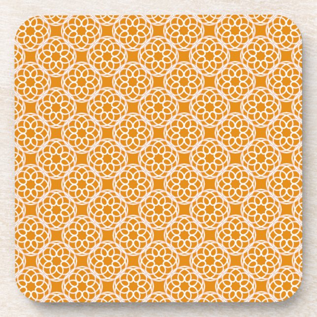 Orange White Geometric Seamless Pattern Coaster (Front)