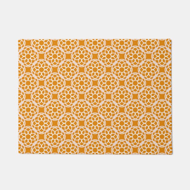 Orange White Geometric Seamless Pattern Doormat (Front)
