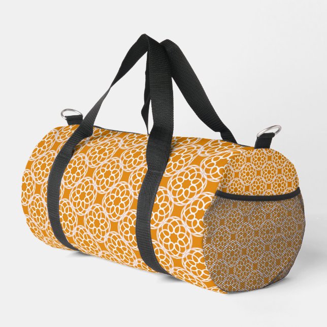 Orange White Geometric Seamless Pattern Duffle Bag (Right Corner)