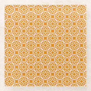Orange White Geometric Seamless Pattern Glass Coaster