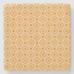Orange White Geometric Seamless Pattern Stone Coaster