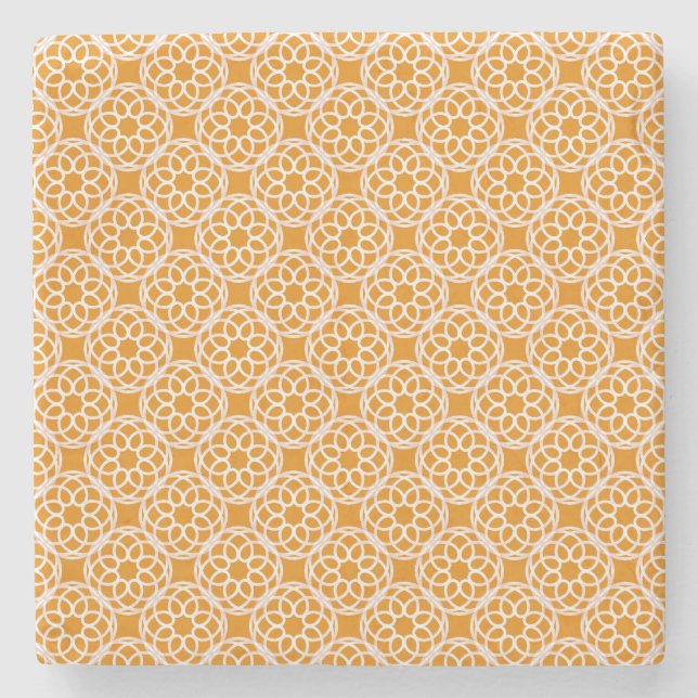Orange White Geometric Seamless Pattern Stone Coaster (Front)
