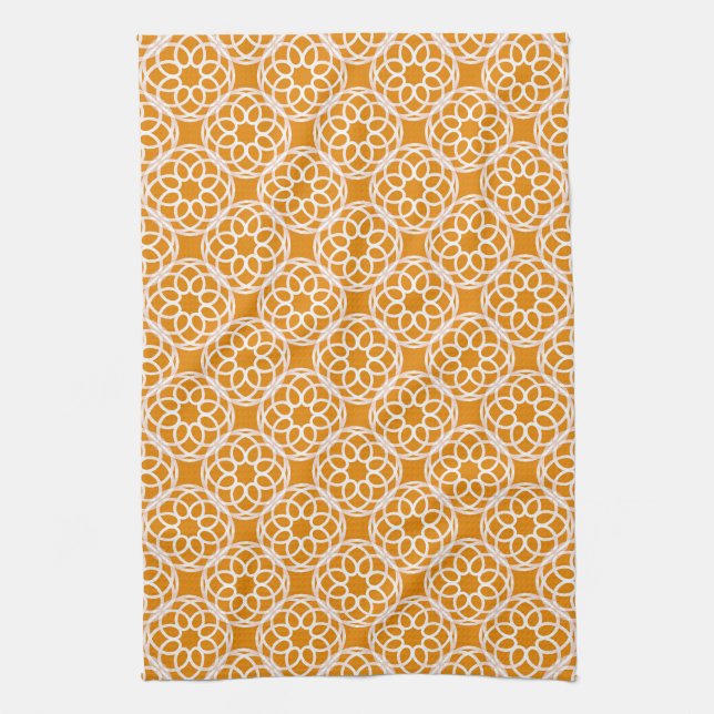 Orange White Geometric Seamless Pattern Tea Towel (Vertical)