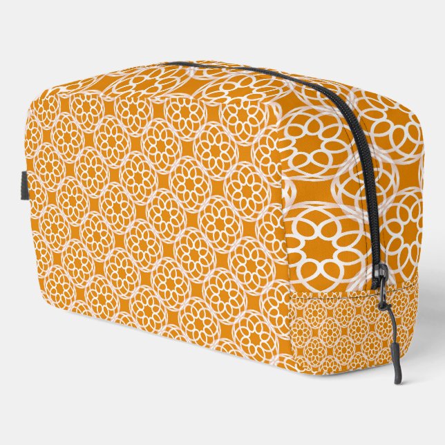Orange White Geometric Seamless Pattern Toiletry Dopp Kit (Right Corner)