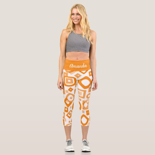 Orange White Geometry High Waisted Capris (Front)