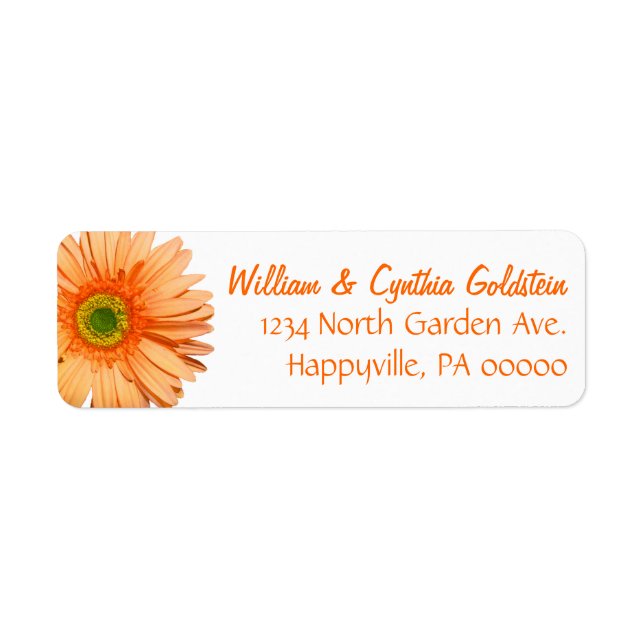 Orange & White Gerbera Daisy Custom Address Label (Front)