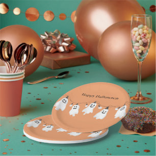 Orange White Ghosts Light Bulbs Halloween Paper Plate