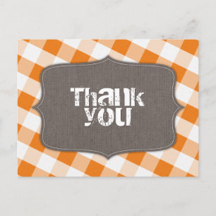 Orange & White Gingham Canvas Thank You Postcards
