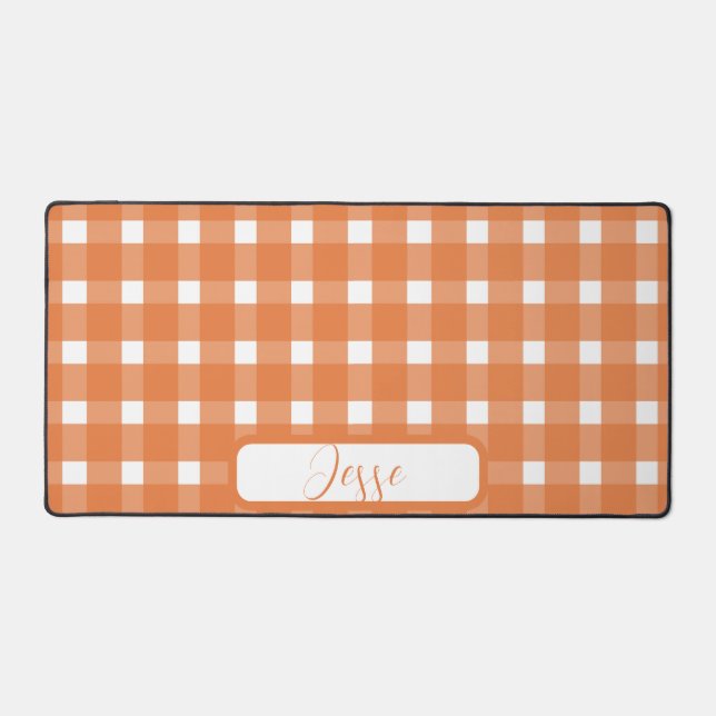 Orange White Gingham Pattern Desk Mat (Front)