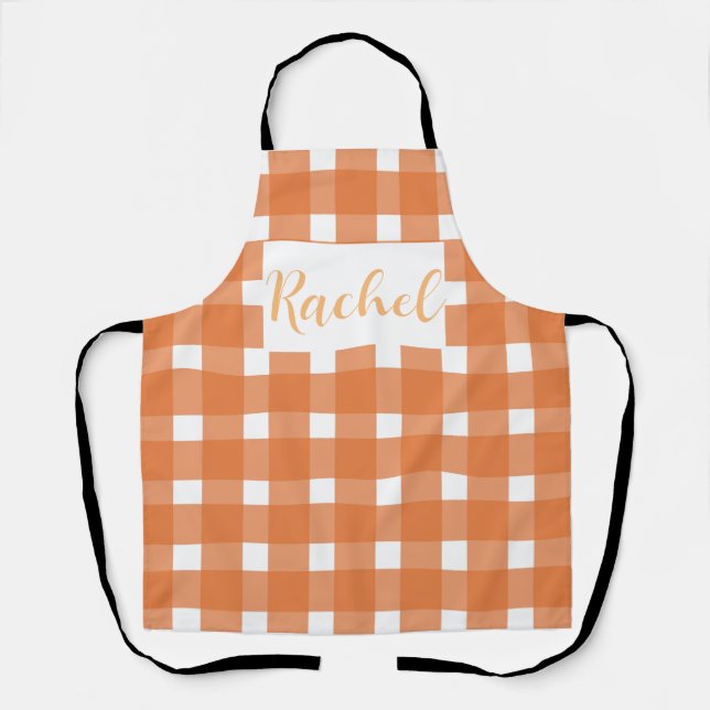 Orange White Gingham Personalised Apron (Front)
